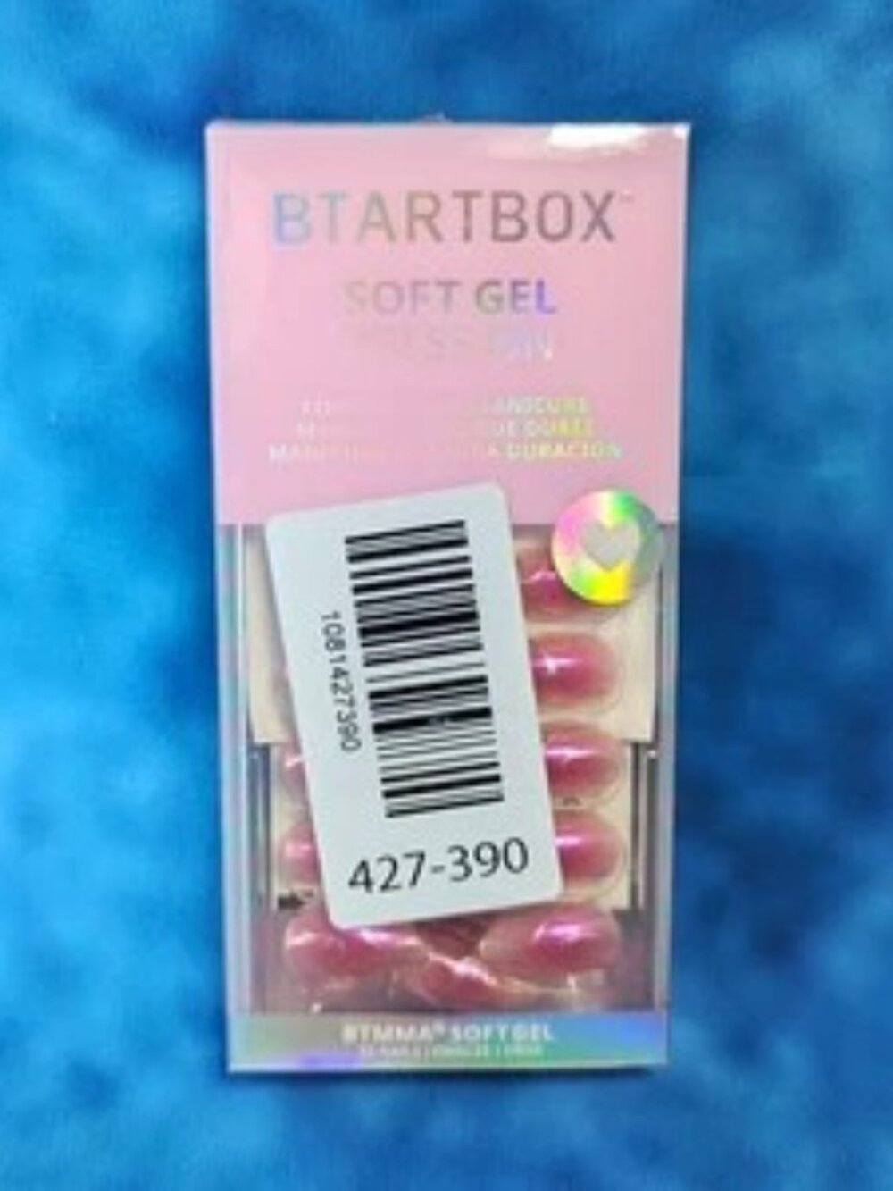BTArtbox Soft Gel Full Coverage Press On Nails Oval Pink Chrome Swirl NIB Open